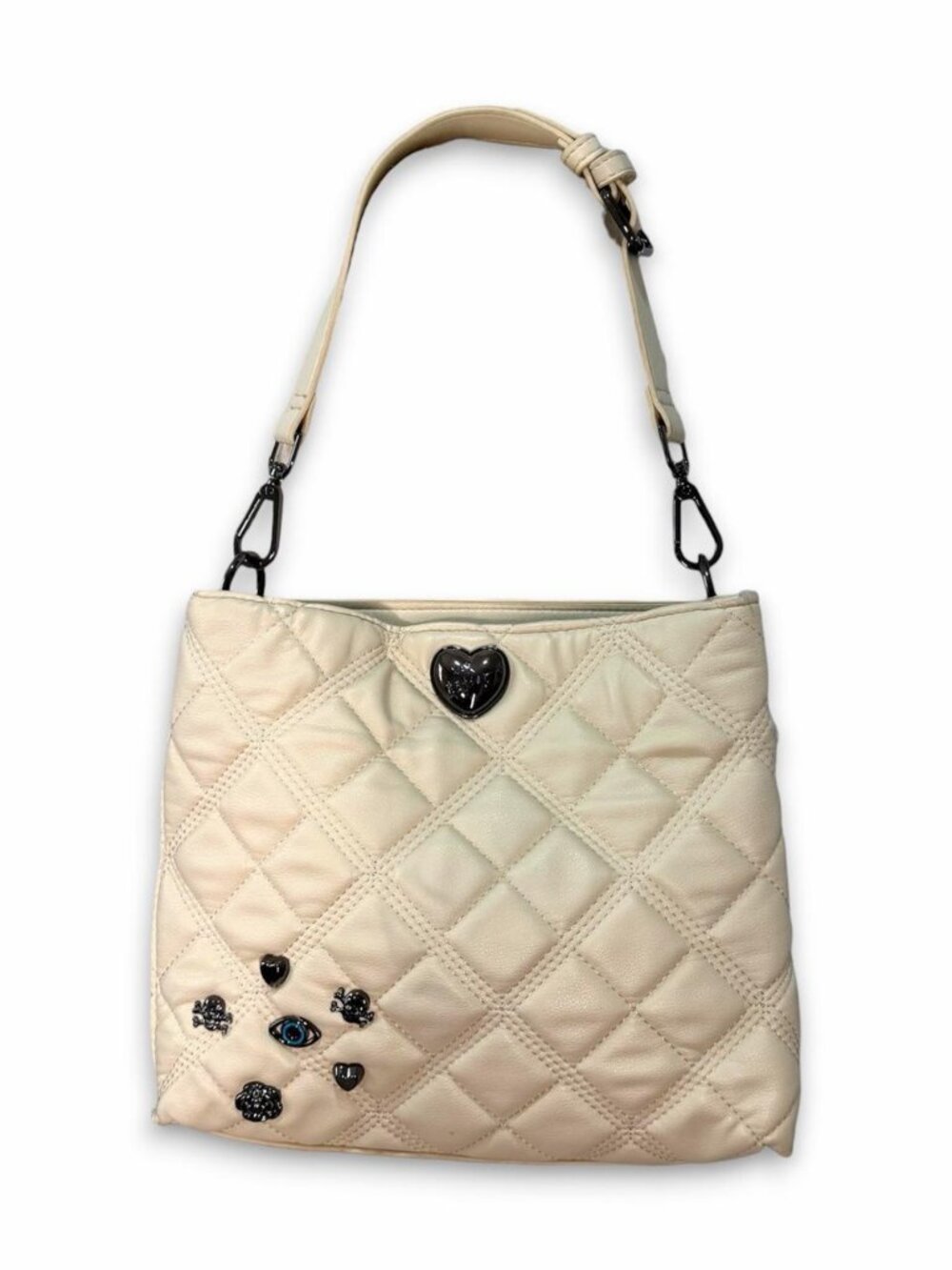 Betsey Johnson Cream Quilted Charm Shoulder Bag